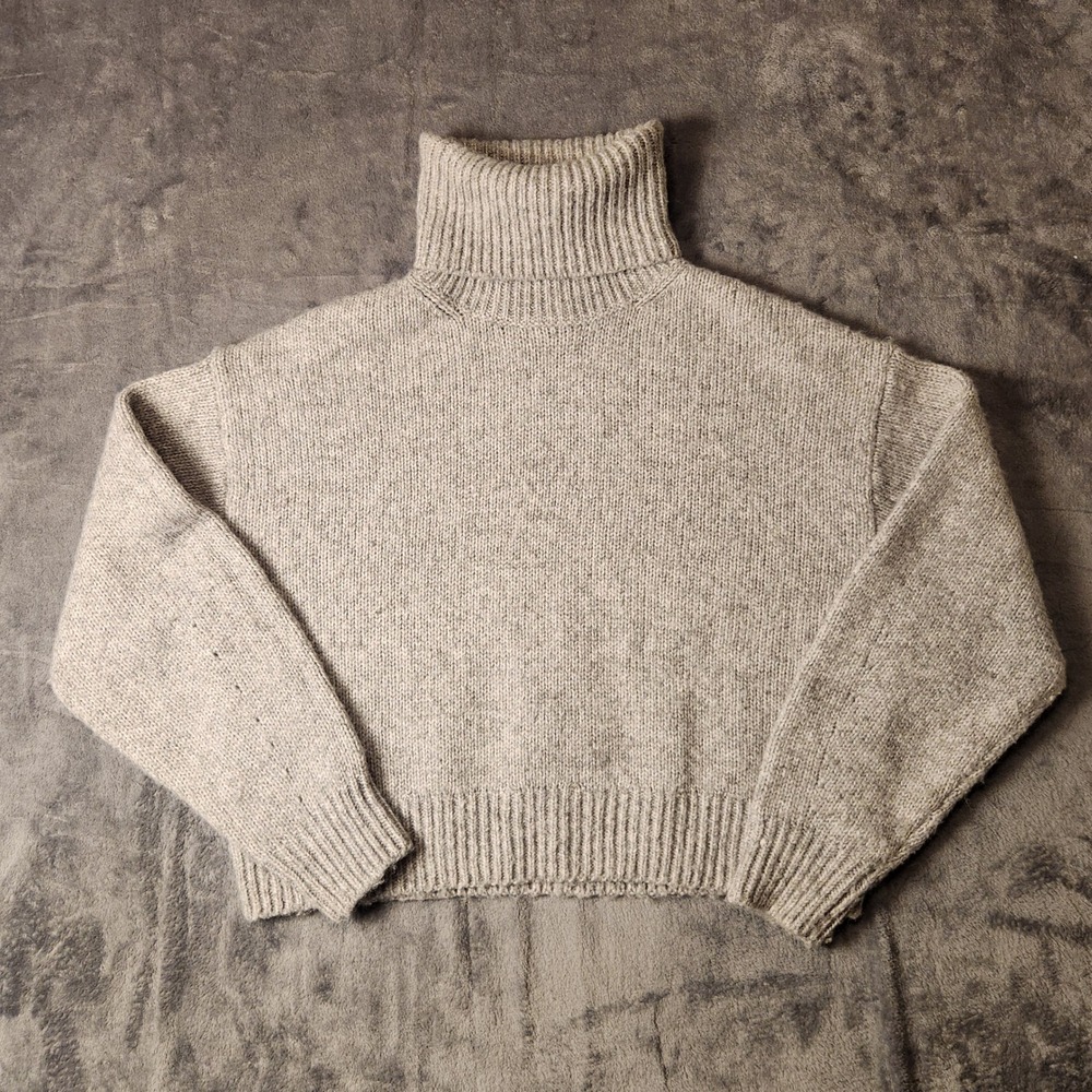 MNG Mango Heather Gray Turtleneck Sweater Chunky Knit Wool Blend Pullover FLAW